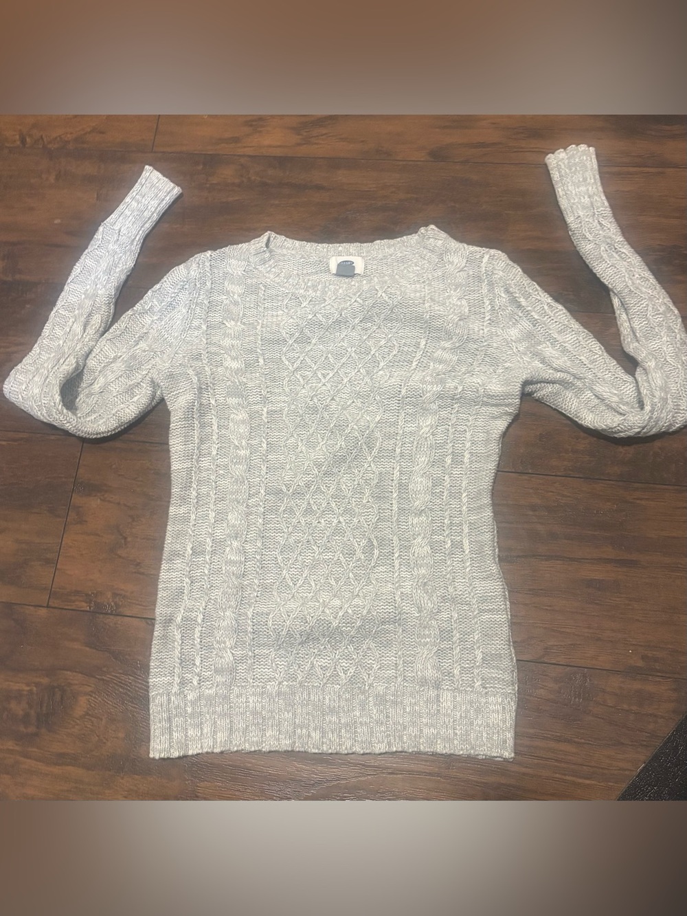 Old Navy Womens Small Light Gray Heathered Slim Fit Cable Knit Crewneck Sweater